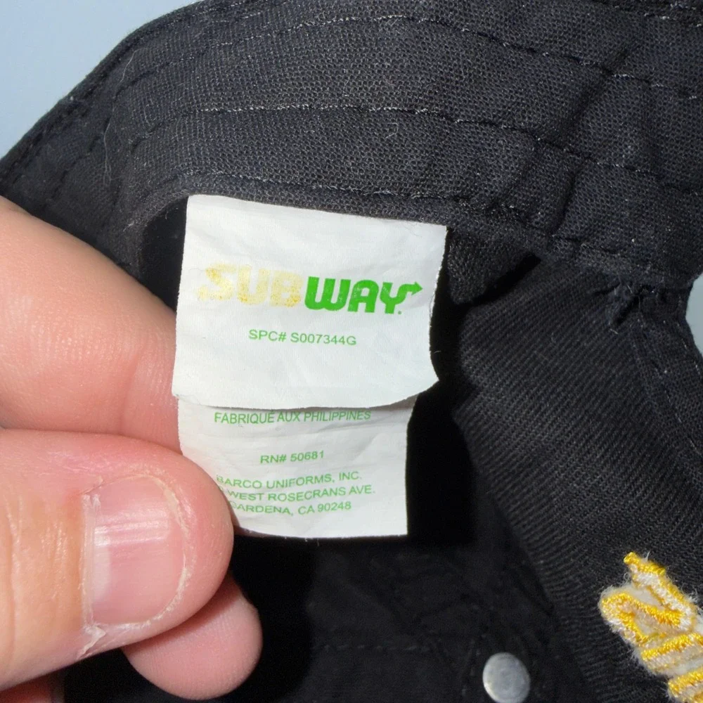 Subway Employee Uniform Hat Black Cotton Baseball Cap Barco Adjustable Strapback